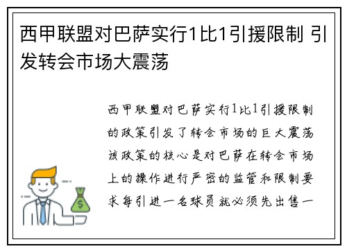 西甲联盟对巴萨实行1比1引援限制 引发转会市场大震荡 西甲联盟对巴萨实行1比1引援限制 引发转会市场大震荡